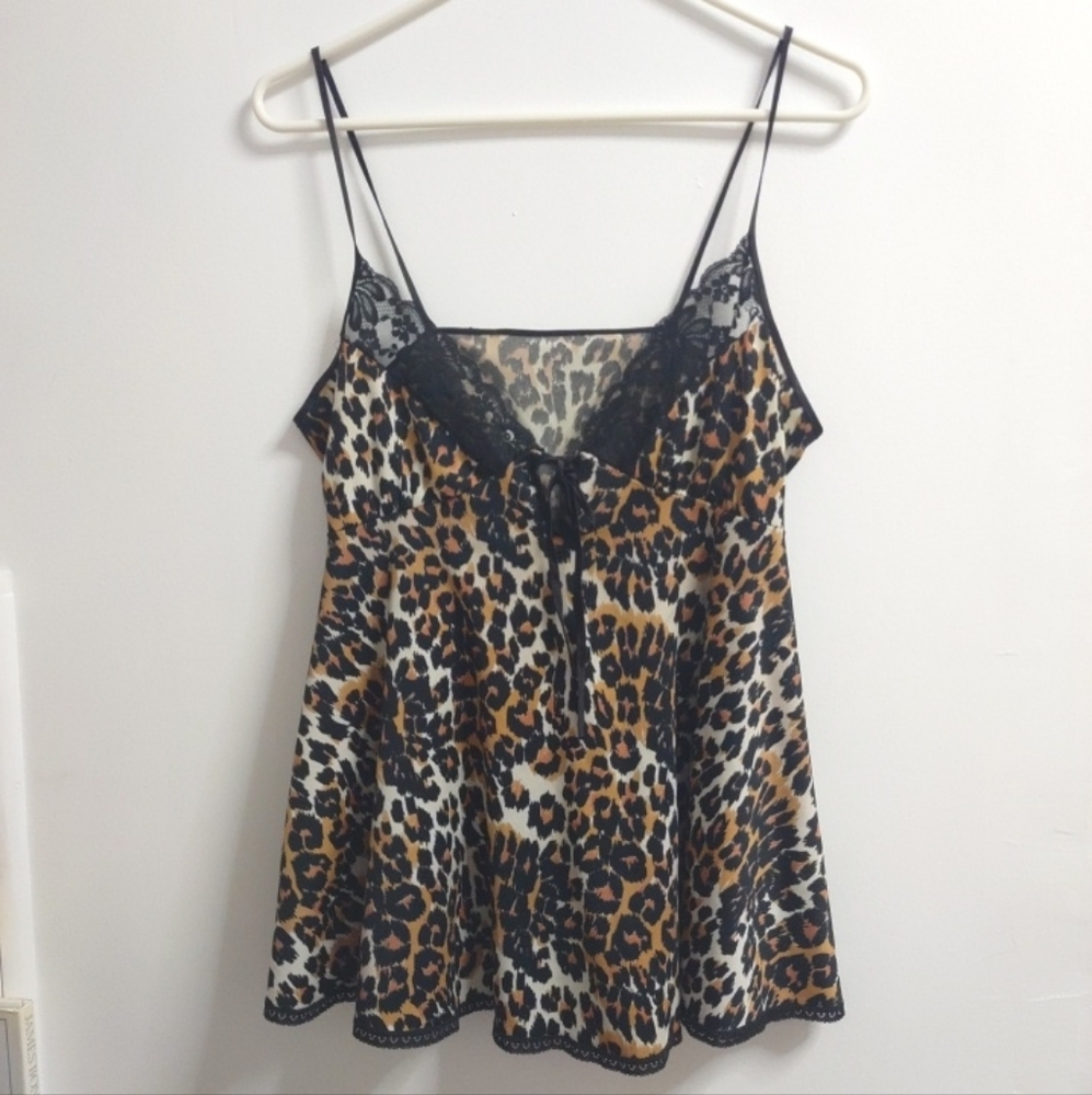 Tosca Leopard Print Lace Trim Cami Lingerie Top Size Small